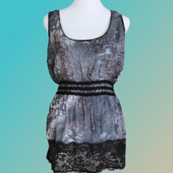 Gray and Black Summer Sheer Tank Blouse American Rag............425 - Picture 1 of 9
